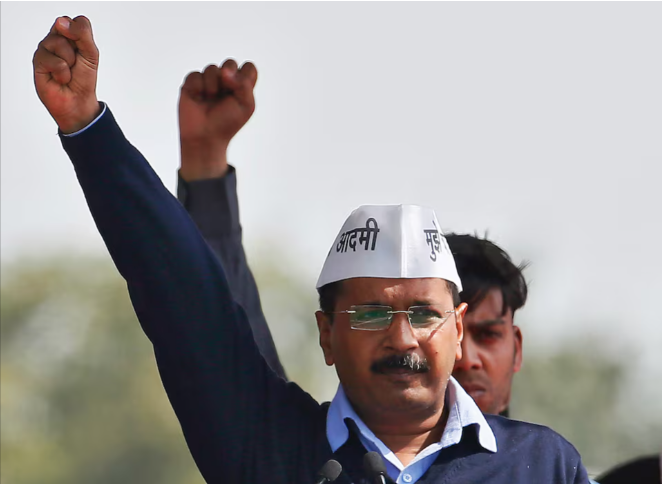 arvind kejriwal chief of aam aadmi common man party aap shouts slogans after taking the oath as the new chief minister of delhi during a swearing in ceremony at ramlila ground in new delhi february 14 2015 reuters anindito mukherjee file photo