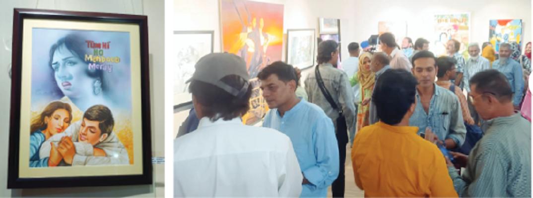 people enjoy display of cinema posters at gallery 6 in karachi the exhibition will continue till october 30 photo express